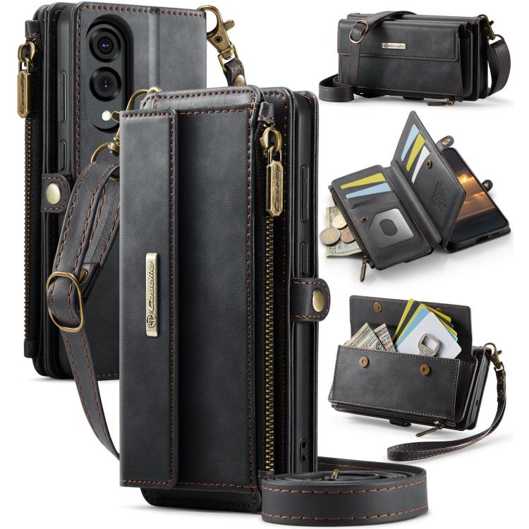 CaseMe C39 RFID Blocking Zipper Wallet Leather Phone Case with Crossbody Strap