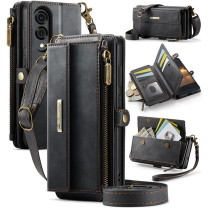 CaseMe C39 RFID Blocking Zipper Wallet Leather Phone Case with Crossbody Strap