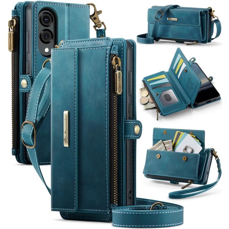 CaseMe C39 RFID Blocking Zipper Wallet Leather Phone Case with Crossbody Strap