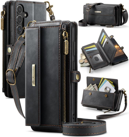 CaseMe C39 RFID Blocking Zipper Wallet Leather Phone Case with Crossbody Strap