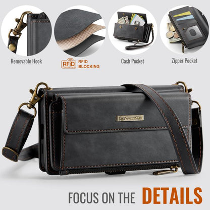 CaseMe C39 RFID Blocking Zipper Wallet Leather Phone Case with Crossbody Strap