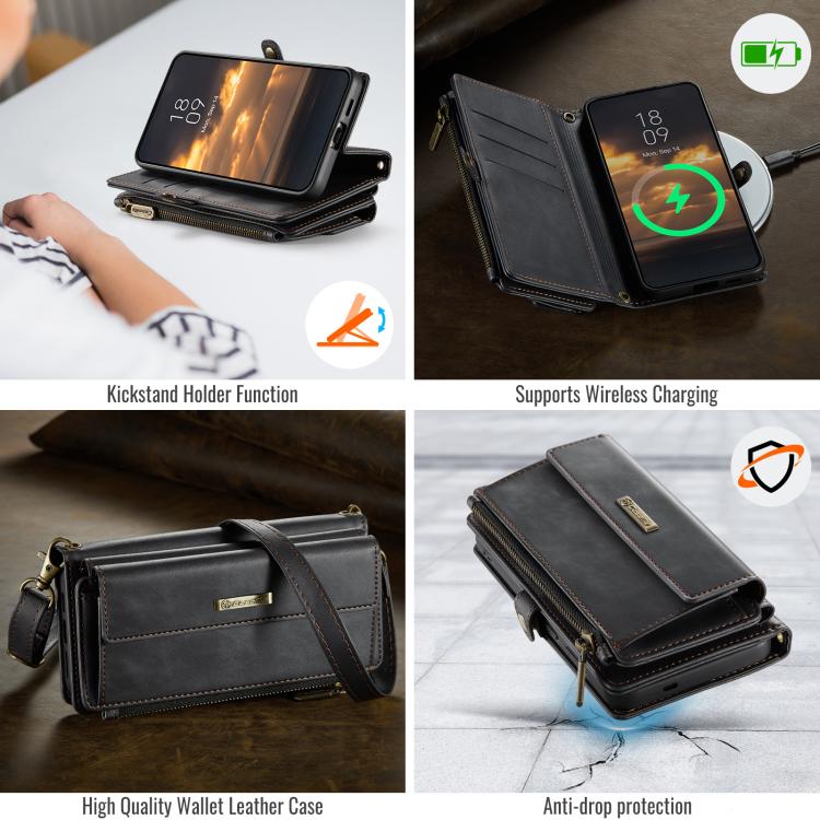 CaseMe C39 RFID Blocking Zipper Wallet Leather Phone Case with Crossbody Strap