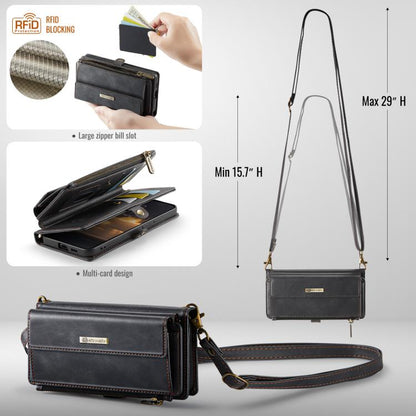 CaseMe C39 RFID Blocking Zipper Wallet Leather Phone Case with Crossbody Strap