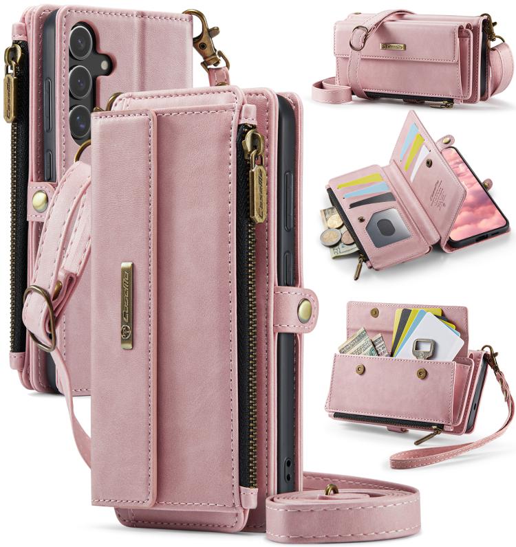 CaseMe C39 RFID Blocking Zipper Wallet Leather Phone Case with Crossbody Strap