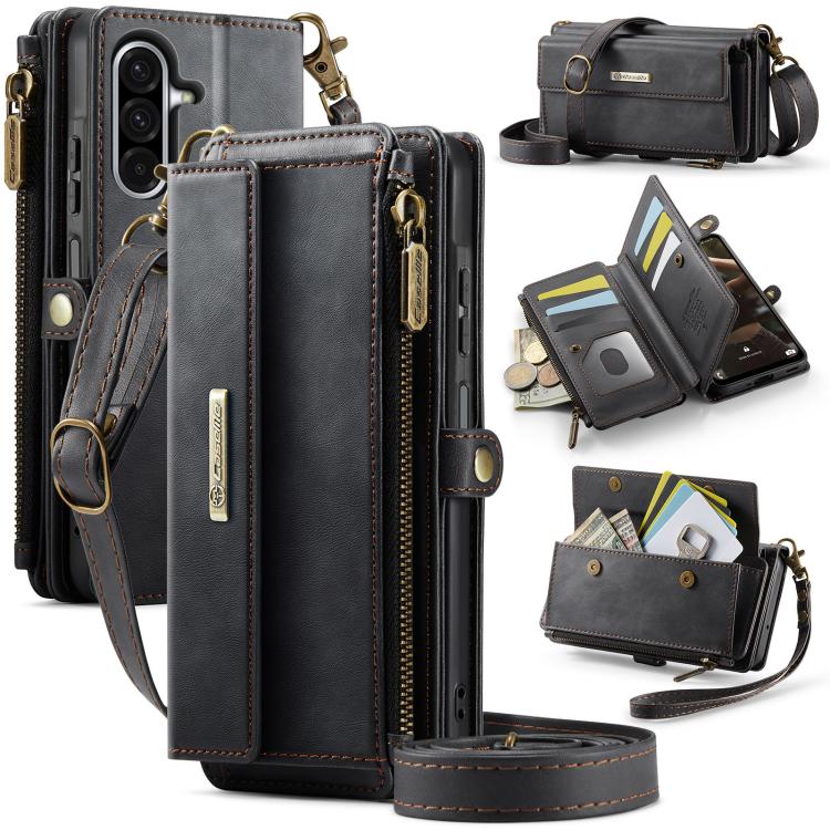 CaseMe C39 RFID Blocking Zipper Wallet Leather Phone Case with Crossbody Strap