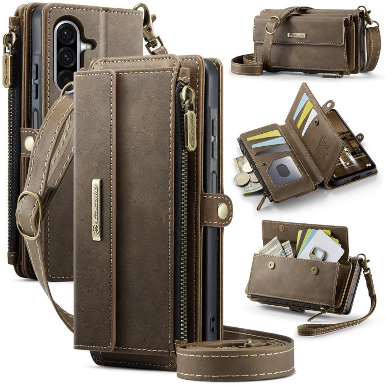 CaseMe C39 RFID Blocking Zipper Wallet Leather Phone Case with Crossbody Strap