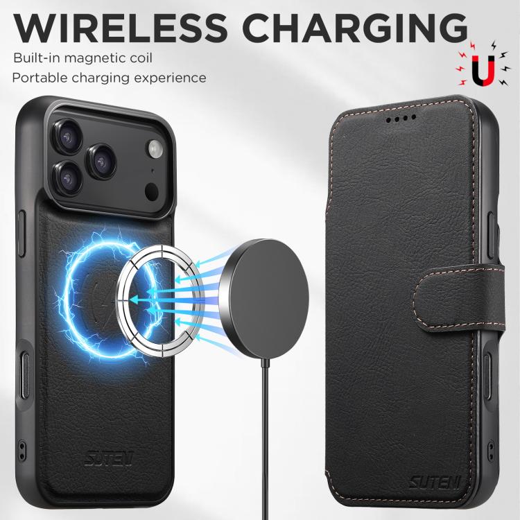 Suteni Q05 2-in-1 Multi-function MagSafe Wallet Litchi Leather Phone Case