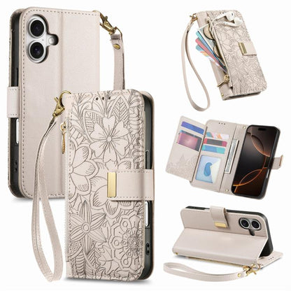 Flowers Leaves Zipper Wallet Leather Phone Case with Strap