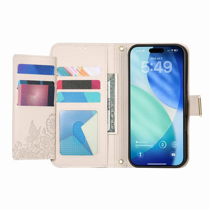 Flowers Leaves Zipper Wallet Leather Phone Case with Strap