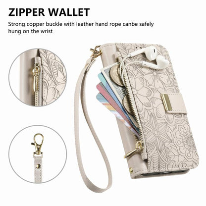 Flowers Leaves Zipper Wallet Leather Phone Case with Strap