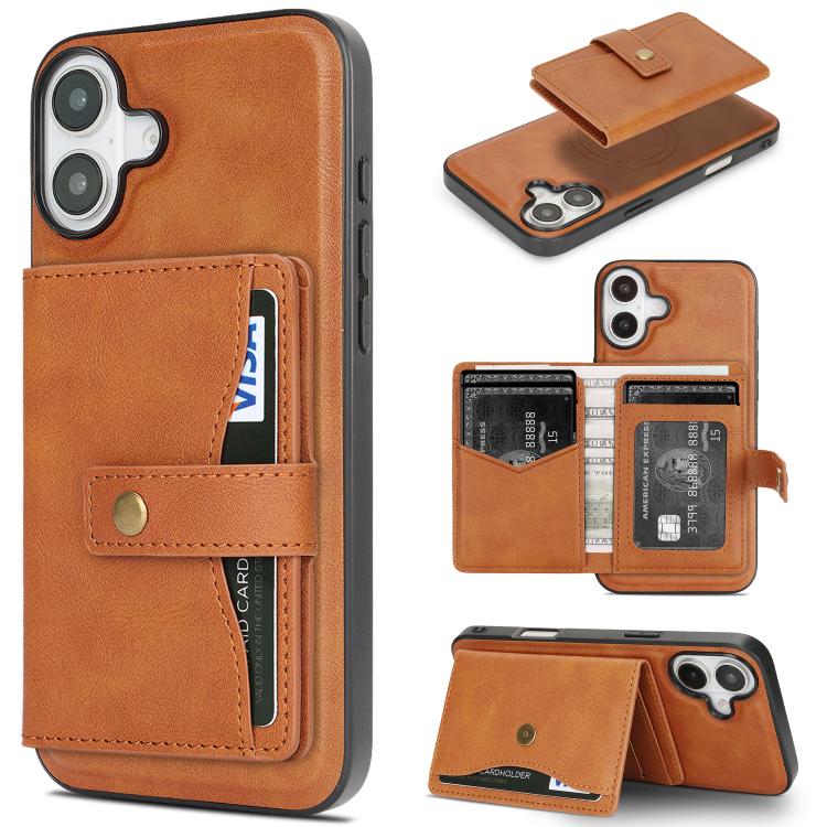 Kalebol Magnetic Button Card Bag MagSafe Ring Leather Phone Case