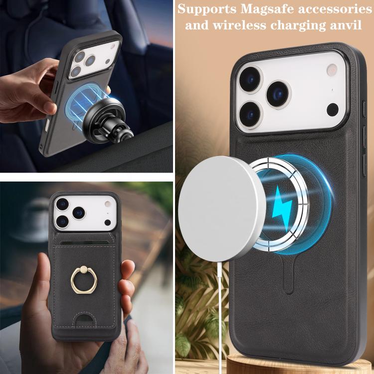 Kalebol Strong MagSafe Ring Magnetic Card Bag Holder Leather Phone Case