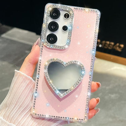Diamond Glitter Mirror Heart Holder Phone Case