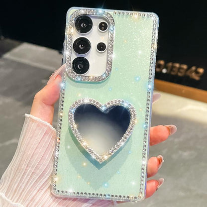 Diamond Glitter Mirror Heart Holder Phone Case