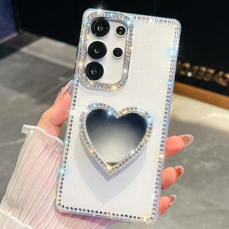 Diamond Glitter Mirror Heart Holder Phone Case