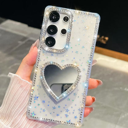 Diamond Glitter Mirror Heart Holder Phone Case