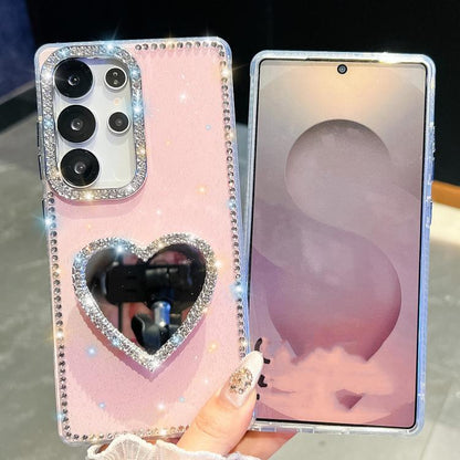 Diamond Glitter Mirror Heart Holder Phone Case
