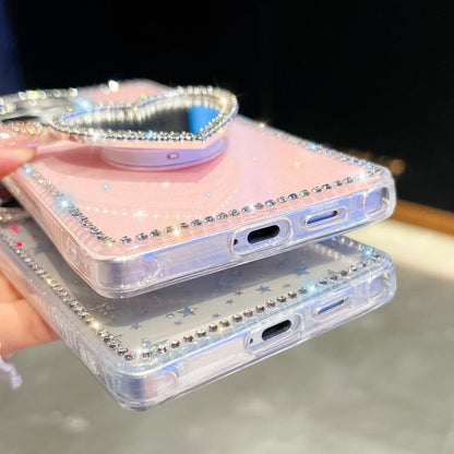 Diamond Glitter Mirror Heart Holder Phone Case