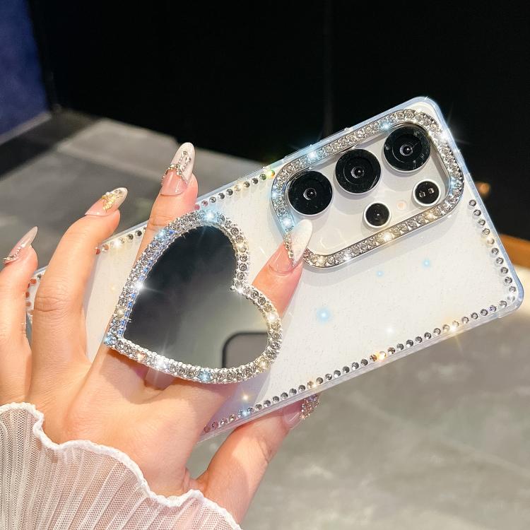 Diamond Glitter Mirror Heart Holder Phone Case