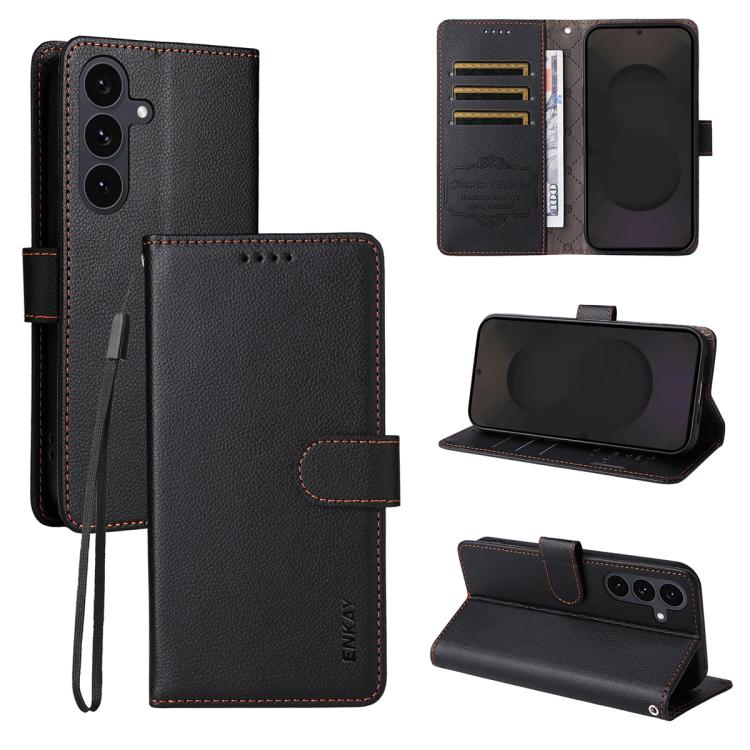 ENKAY RFID Blocking Wallet Kickstand Litchi Texture Leather Phone Case