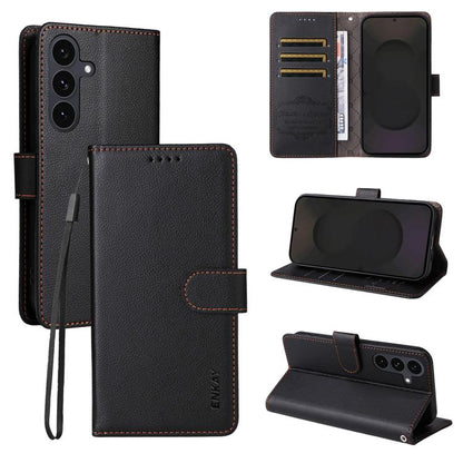 ENKAY RFID Blocking Wallet Kickstand Litchi Texture Leather Phone Case