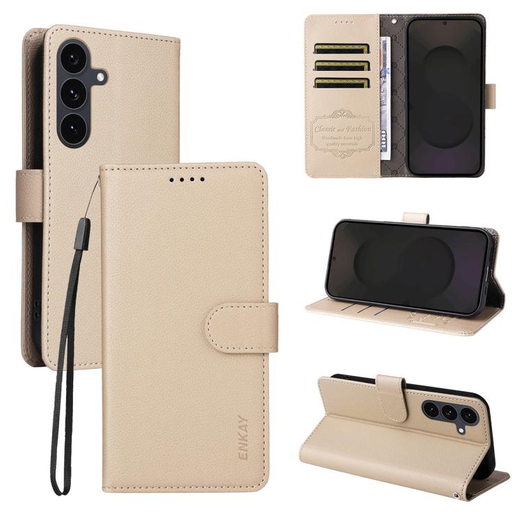ENKAY RFID Blocking Wallet Kickstand Litchi Texture Leather Phone Case