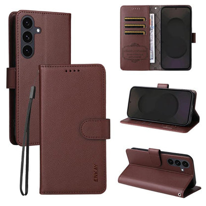 ENKAY RFID Blocking Wallet Kickstand Litchi Texture Leather Phone Case