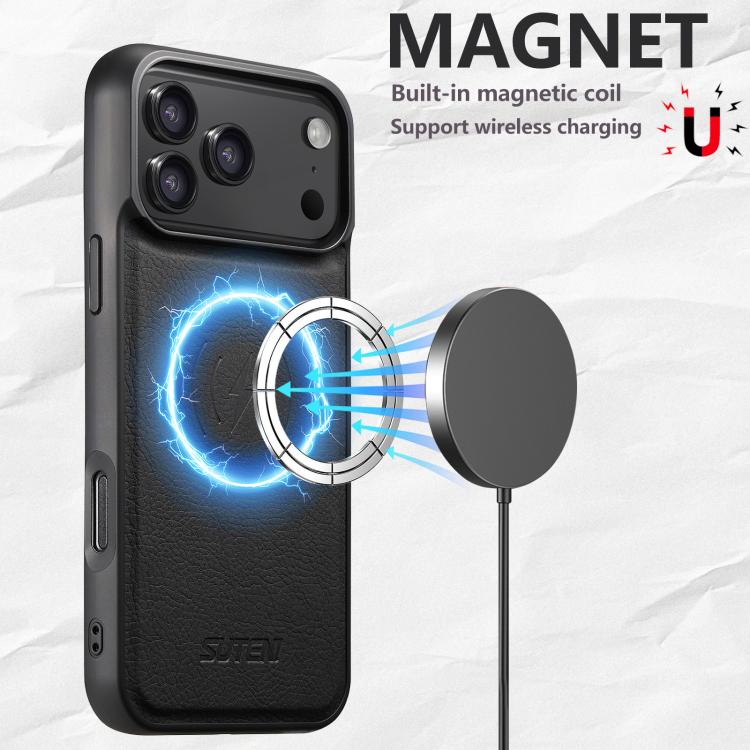 Suteni G5 Litchi Leather Magnetic MagSafe Phone Case