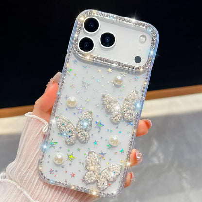Diamond Glitter Pearl Butterfly Four-Corner Shockproof Phone Case