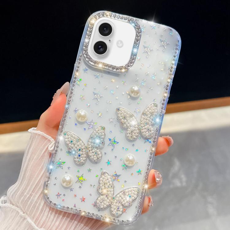 Diamond Glitter Pearl Butterfly Four-Corner Shockproof Phone Case