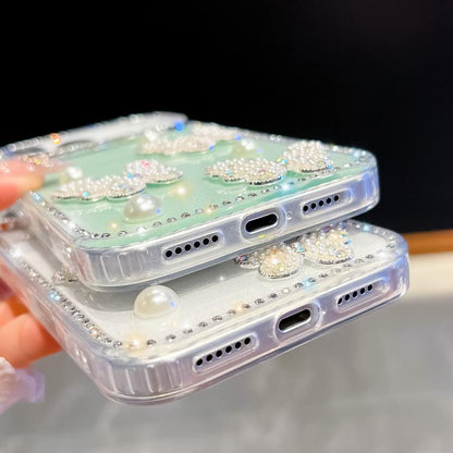 Diamond Glitter Pearl Butterfly Four-Corner Shockproof Phone Case