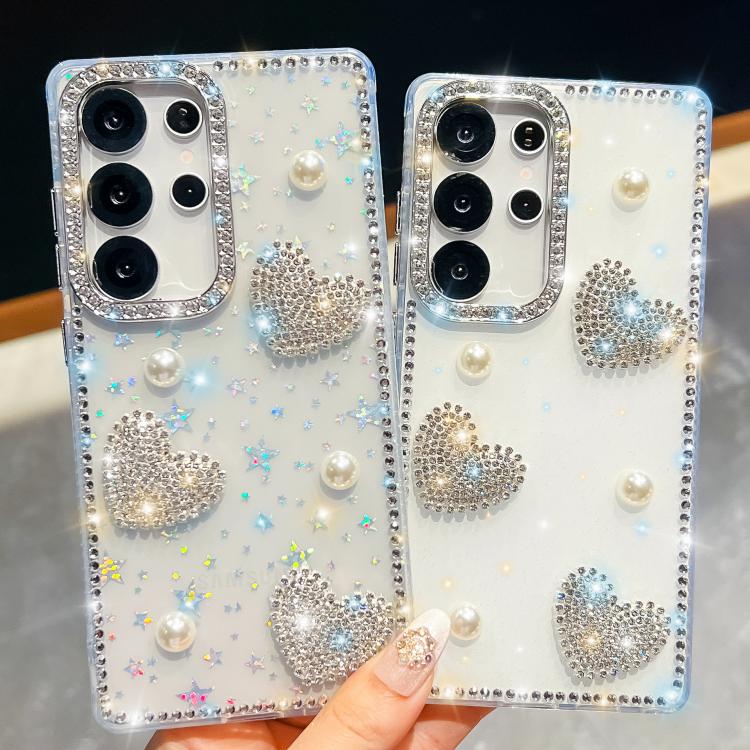 Diamond Glitter Pearl Heart Four-Corner Shockproof Phone Case
