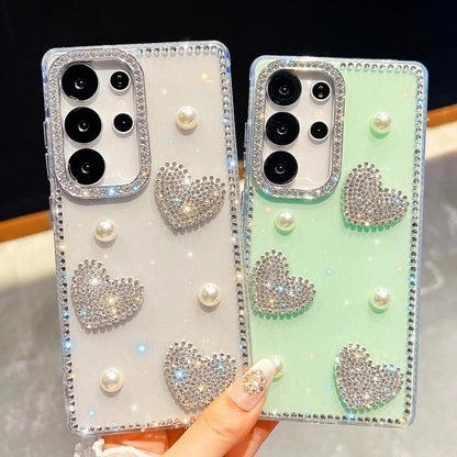 Diamond Glitter Pearl Heart Four-Corner Shockproof Phone Case