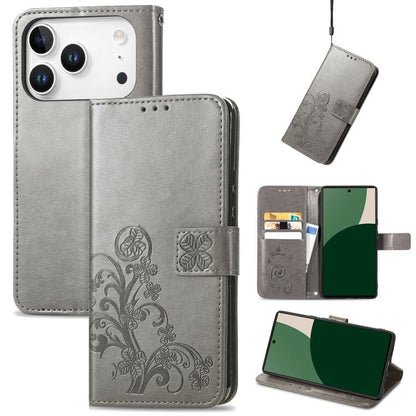 Four-leaf Clasp Embossed Buckle Leather Phone Case