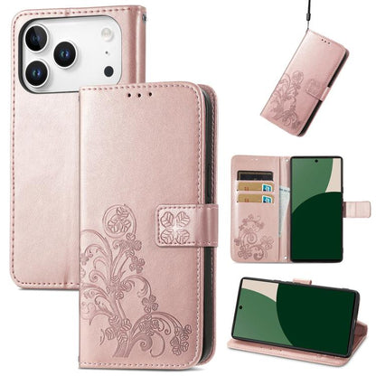 Four-leaf Clasp Embossed Buckle Leather Phone Case