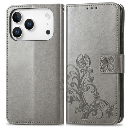 Four-leaf Clasp Embossed Buckle Leather Phone Case