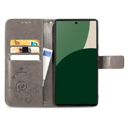 Four-leaf Clasp Embossed Buckle Leather Phone Case