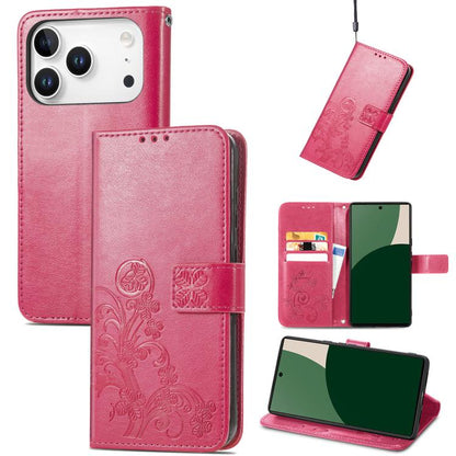 Four-leaf Clasp Embossed Buckle Leather Phone Case