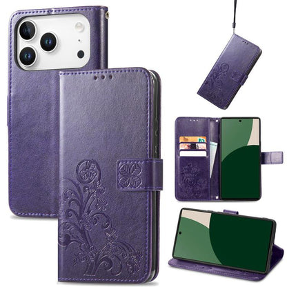 Four-leaf Clasp Embossed Buckle Leather Phone Case