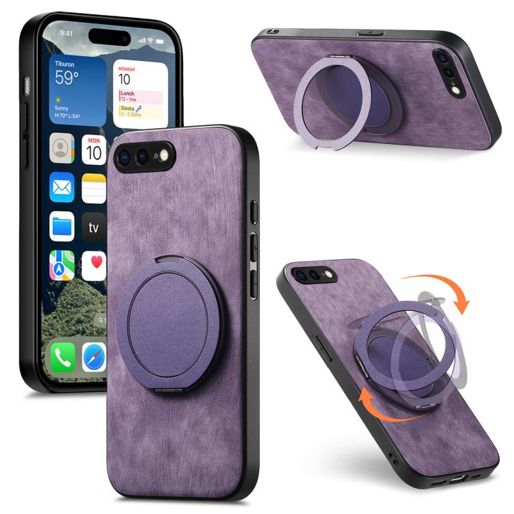 Retro Leather Rotation Round Holder Phone Case