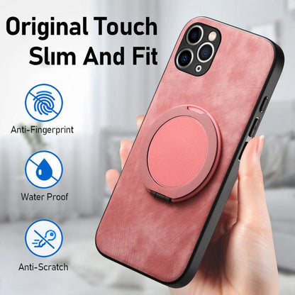 Retro Leather Rotation Round Holder Phone Case