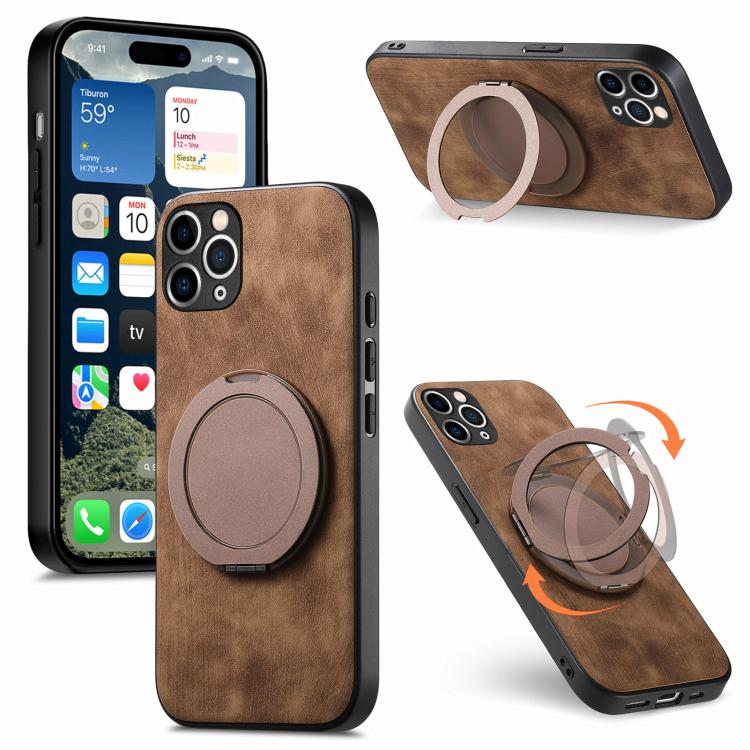 Retro Leather Rotation Round Holder Phone Case