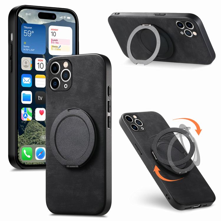 Retro Leather Rotation Round Holder Phone Case