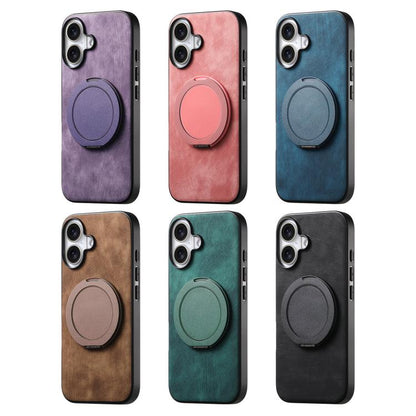 Retro Leather Rotation Round Holder Phone Case
